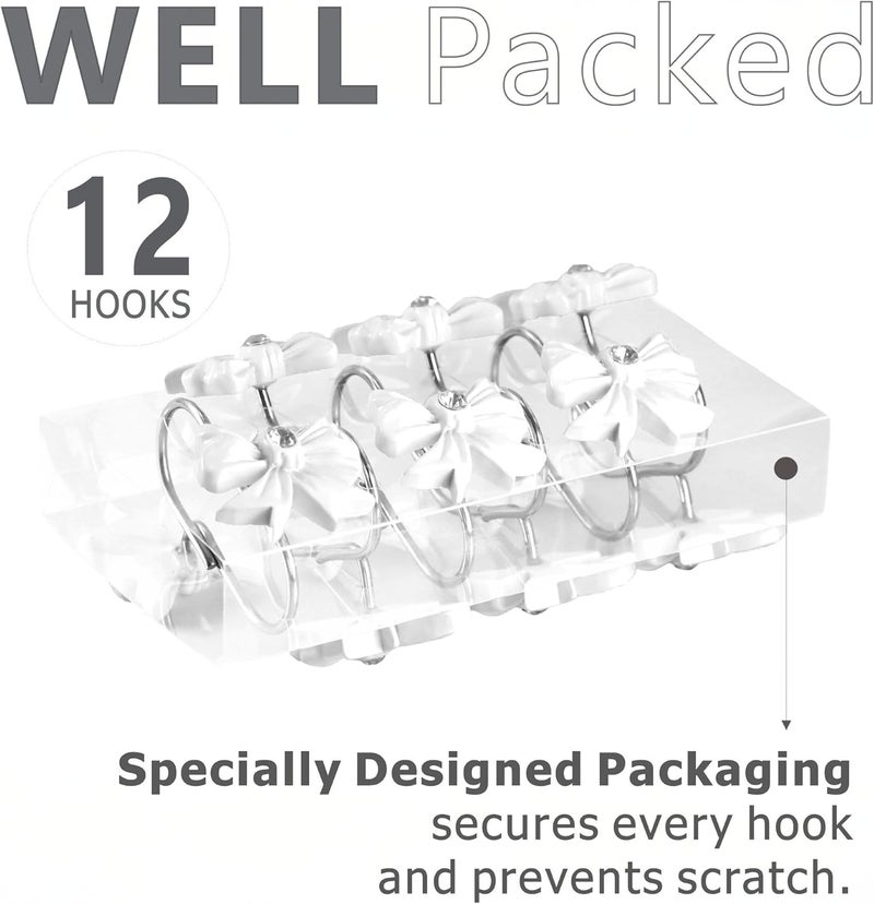 Popkozzi White Bow Shower Curtain Hooks: Elegant Bow Knot Shaped Rustproof Stainless Steel Rings for Girls, Bridal, and Classic Bathroom Décor – Decorative Accessories for Farmhouse, Minimalist Bathrooms - Image 2